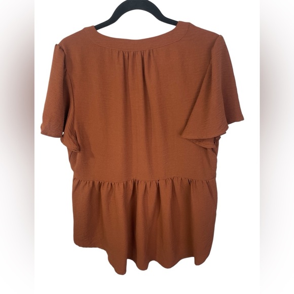 Harlow & Rose Ruffle Tiered Brown V-Neck Short Sleeve Top EUC Large Women’s - Picture 2 of 11